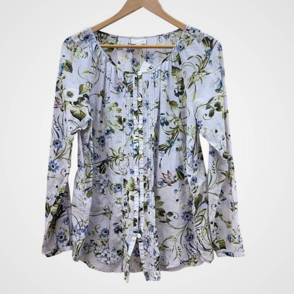 J Jill Blouse Size M Pastel Floral Summer Casual Lightweight Timeless Everyday